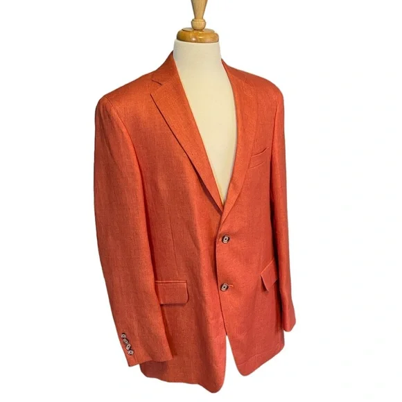 Maus & Hoffman Orange 100% Linen Blazer Sports Coat 42 Tall - Picture 1 of 16